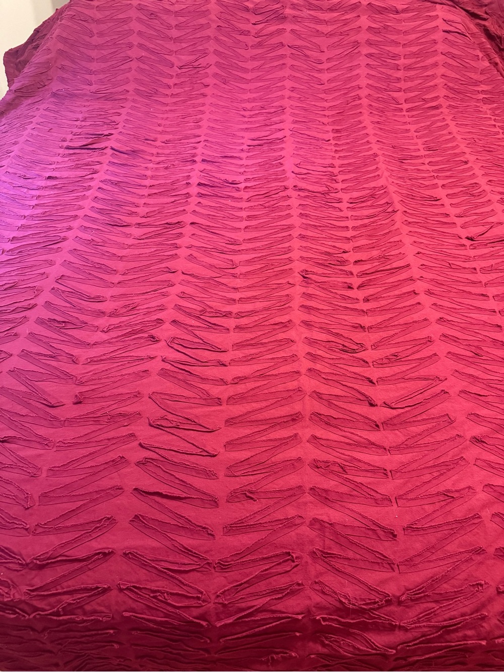 Anthropologie Frayed Edge Overlay Duvet Cover & 2 Matching Cases Full Burgundy